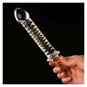 gold glass dildo, gold glass sex toy, yellow glass sex toy