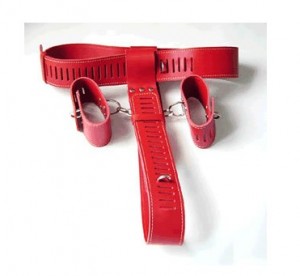 chastity belt hand cuff set.