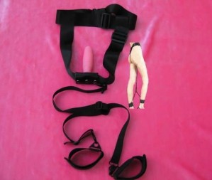 chastity belt with anal plug and wrist cuffs set.