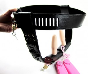 female chastity belt with dual vibrator.