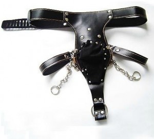 leather male chastity belt.