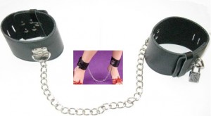 faux leather wrist and ankle cuffs.
