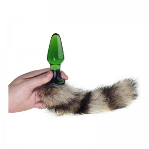 Glass Anal Plug with Sexy Fox Fur Tail Large Crystal Pyrex Anus Butt Beads Sex Toys