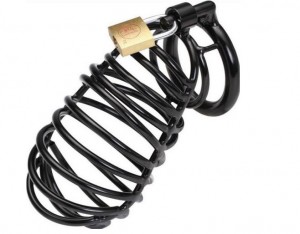 Long Cage Black Metal Male Chastity Device Belt Gimp Bird Lock Penis Cage