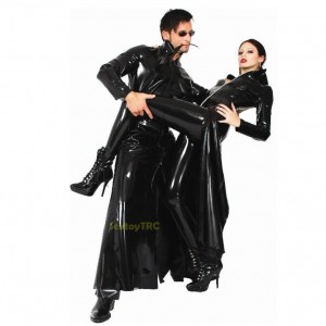 Sexy Leather Coat Long Cool PVC Look Costume for Male Female Unisex Style