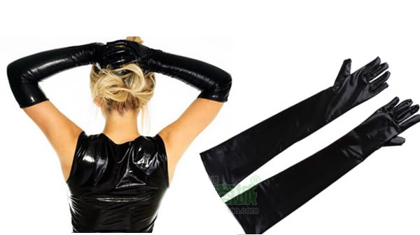 KIMOBAA Women's Mid-Long Ruffle Patent Leather Gloves – Black, Wool Lined, Elegant & Warm